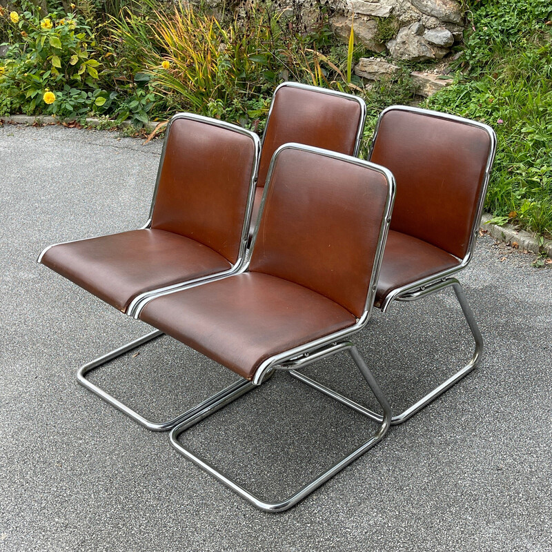Set di 4 sedie vintage a sbalzo con struttura tubolare, Italia anni '70