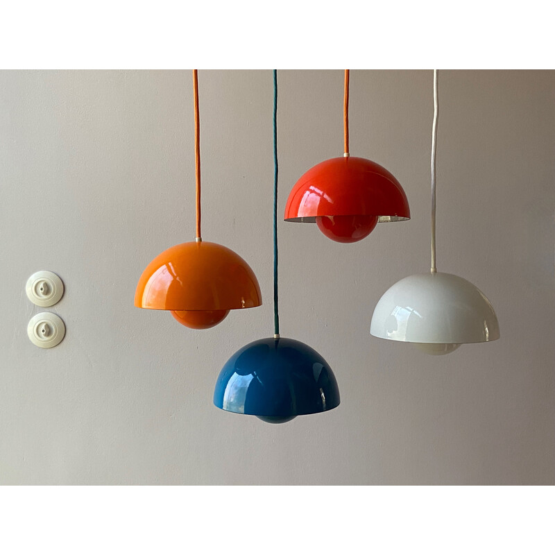 Vintage enamelled metal pendant lamp by Verner Panton for Louis Poulsen, Denmark 1968s