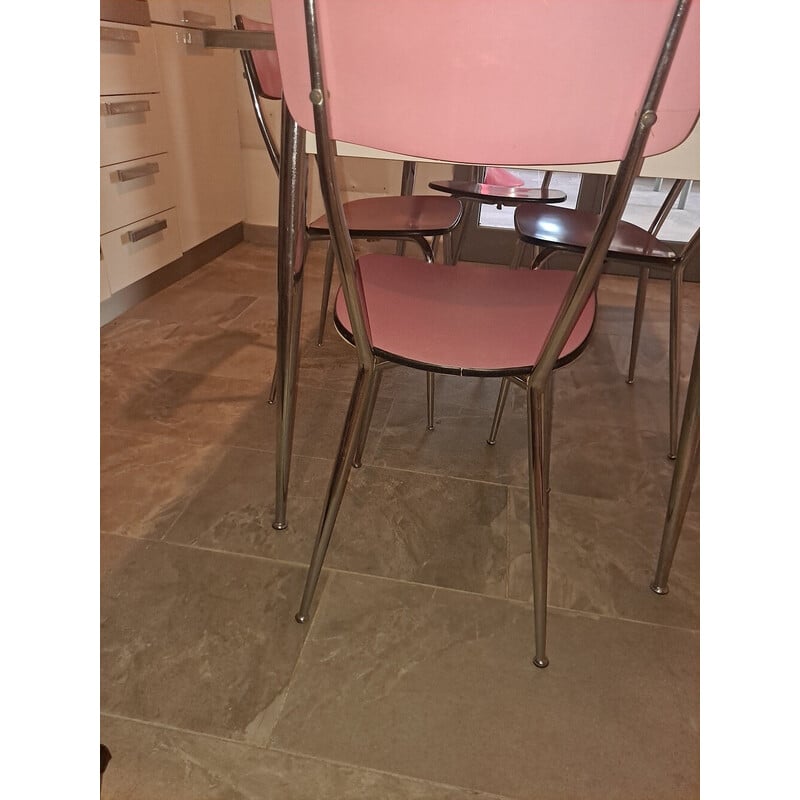 Vintage pink and chrome formica dining set, Italy 1950s