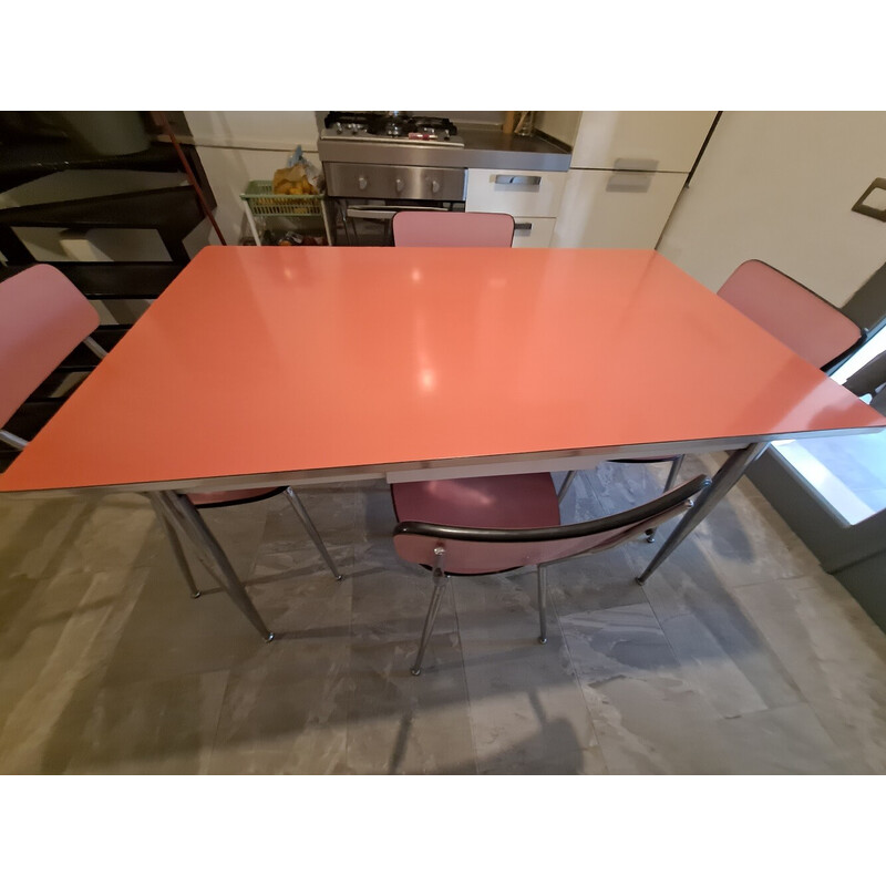 Vintage pink and chrome formica dining set, Italy 1950s
