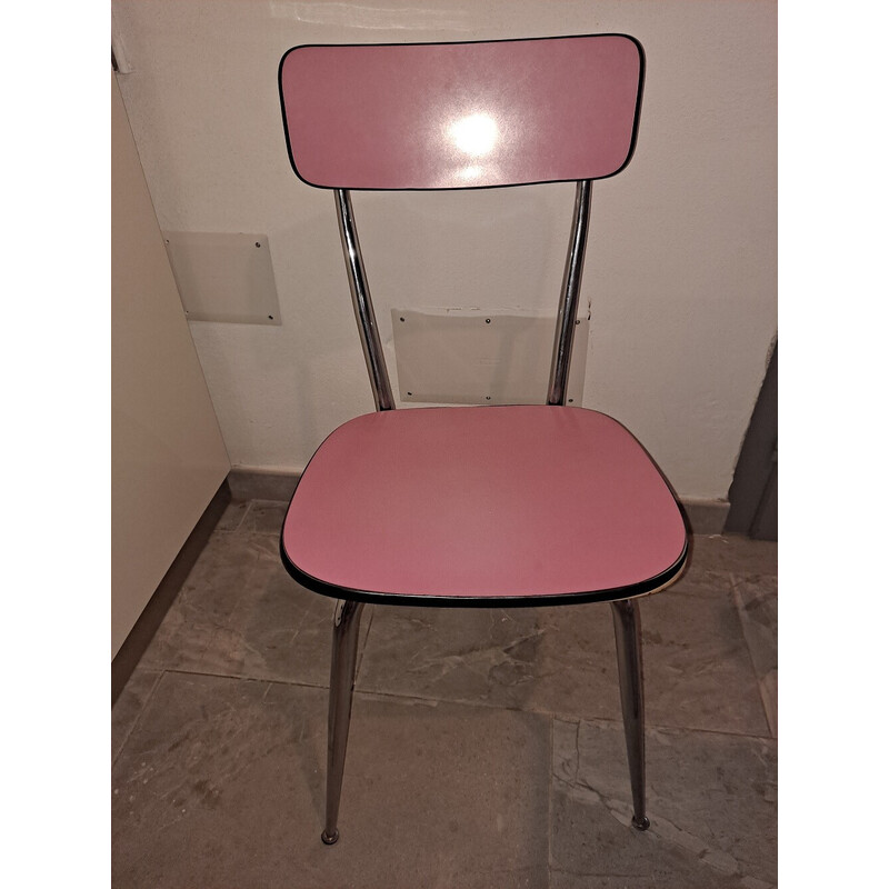 Vintage roze en chromen formica eetset, Italië 1950