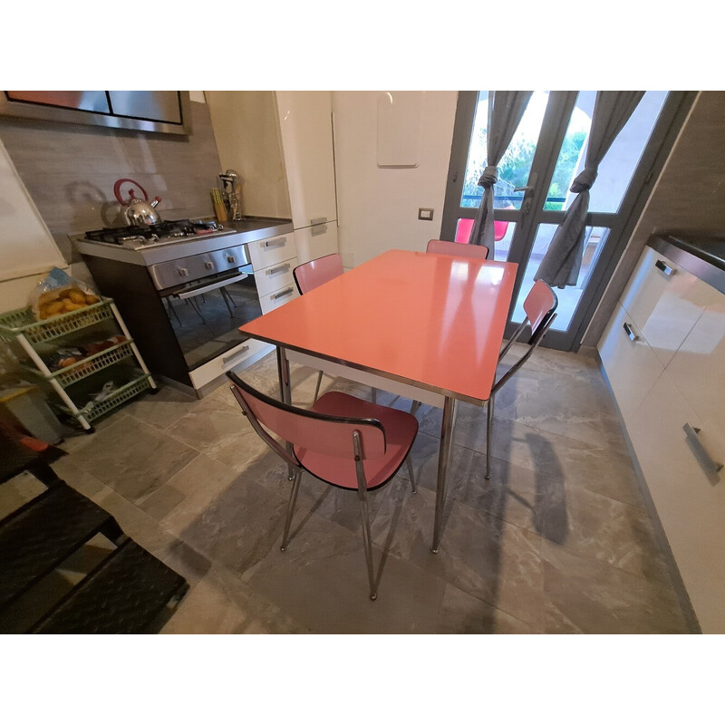 Vintage pink and chrome formica dining set, Italy 1950s