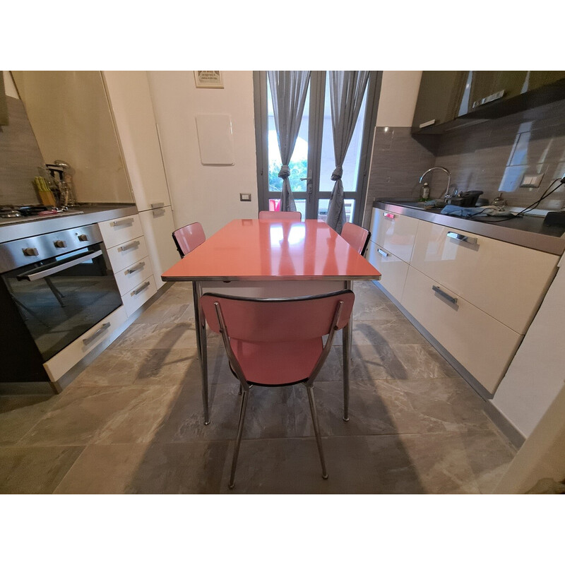 Vintage pink and chrome formica dining set, Italy 1950s