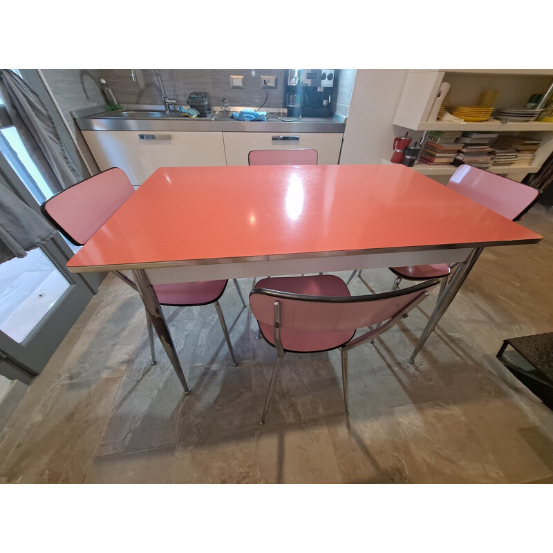 Vintage pink and chrome formica dining set, Italy 1950s