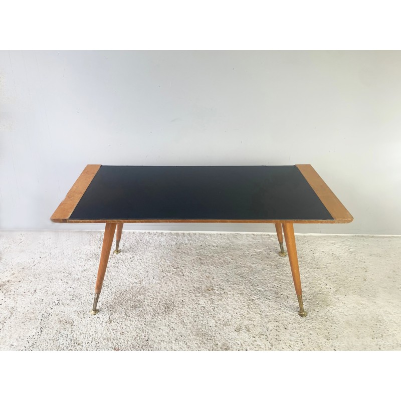 Vintage beechwood and brass side table for Jese Mobel, Denmark 1960s