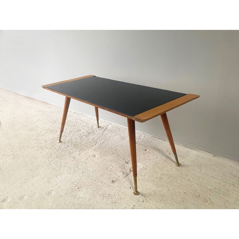 Vintage beechwood and brass side table for Jese Mobel, Denmark 1960s