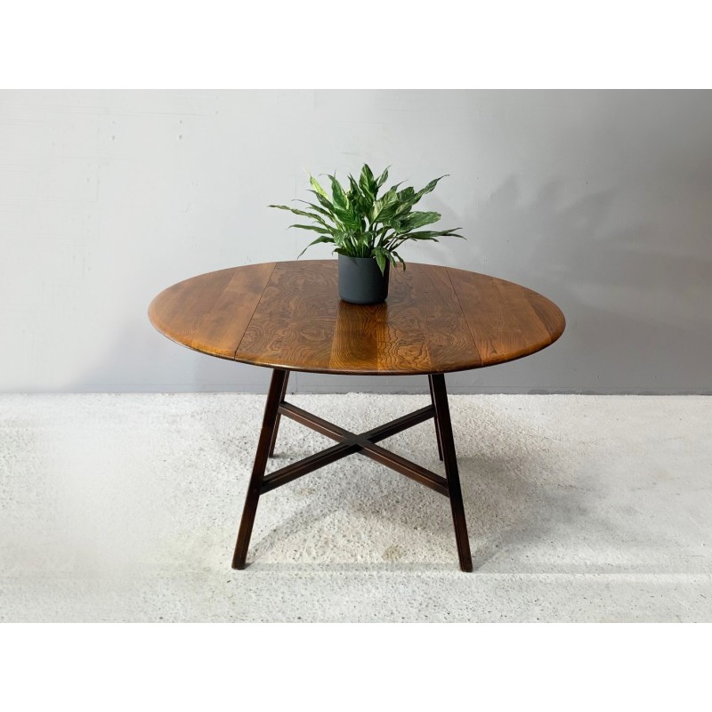 Vintage Ercol elmwood and beechwood drop-leaf table by Lucian R. Ercolani, 1960s