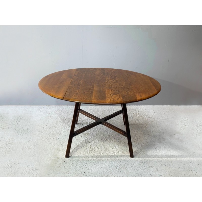 Vintage Ercol elmwood and beechwood drop-leaf table by Lucian R. Ercolani, 1960s