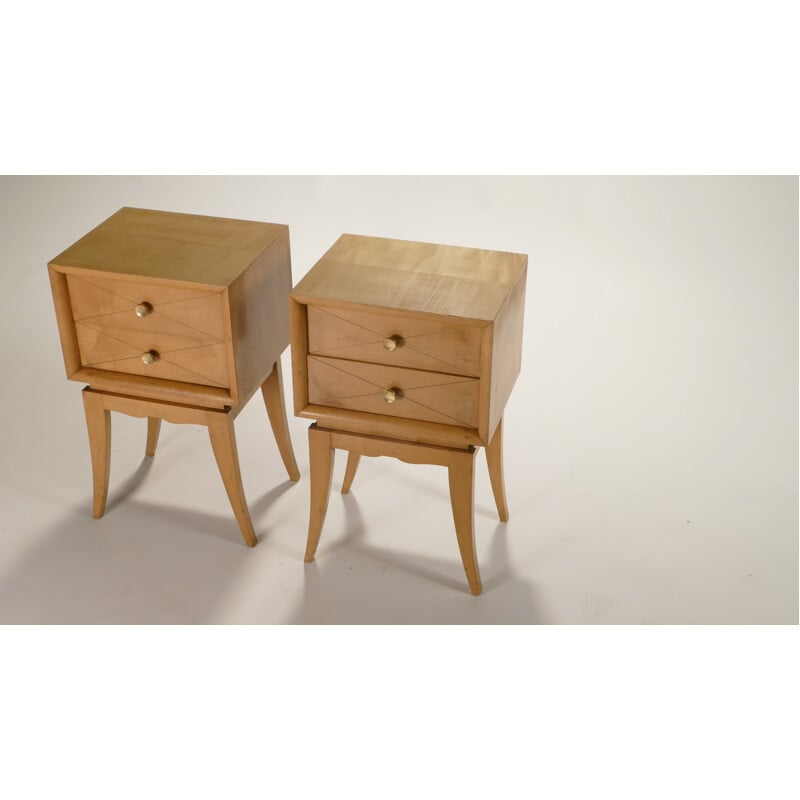 Pair of bedside tables in brass by Suzanne Guiguichon -1950s