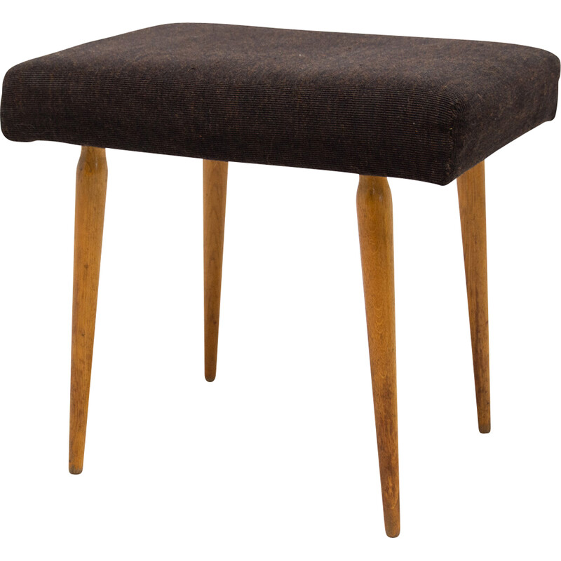 Vintage stool in beech wood and fabric, Czechoslovakia 1960s