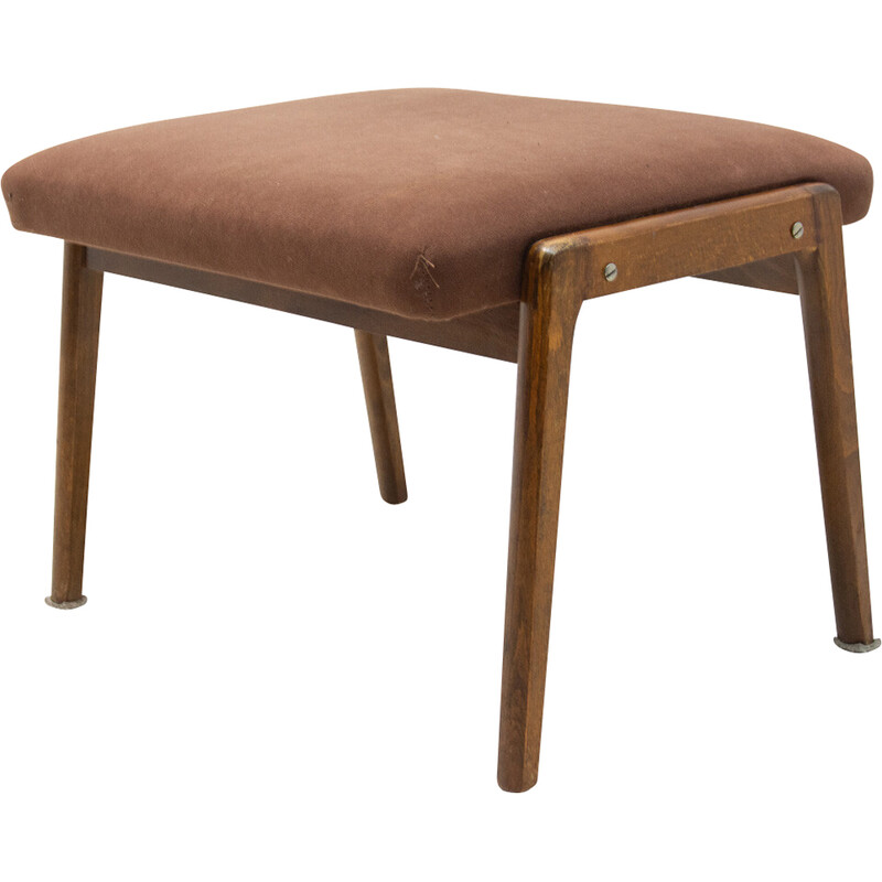 Vintage stool in beech wood and fabric, Czechoslovakia 1960s