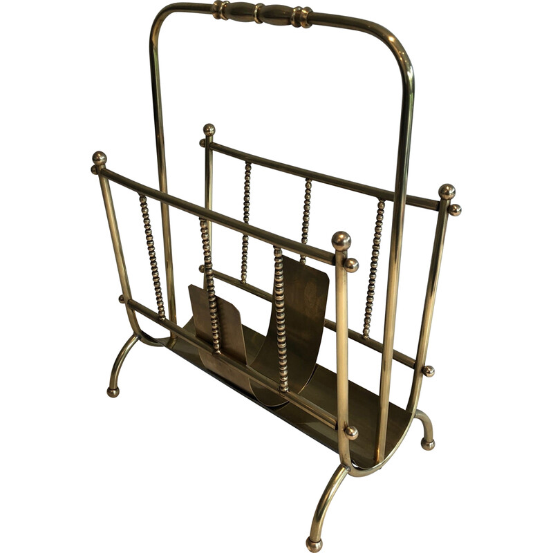 Vintage brass magazine rack, France 1970s