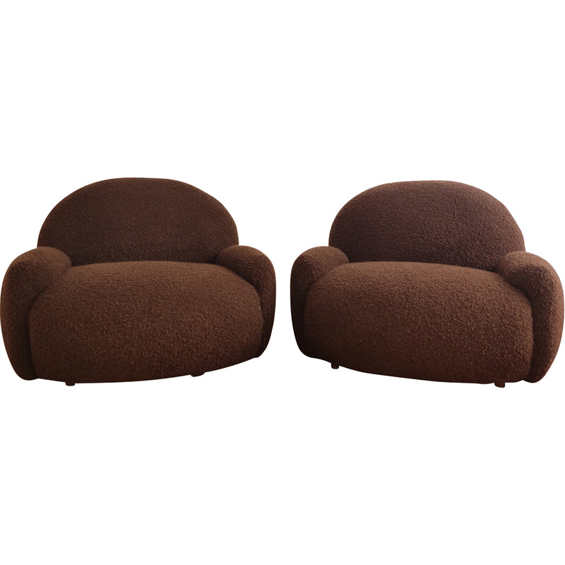 Pair of vintage armchairs in chocolate curl, 1970