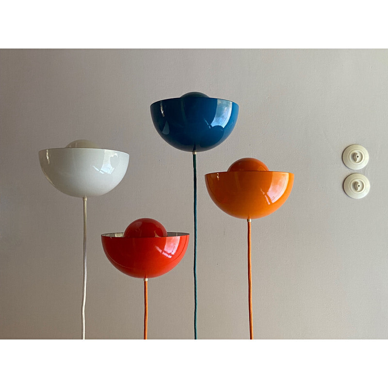 Vintage pendant lamp in the shape of a white enamel flowerpot by Verner Panton for Louis Poulsen, Denmark 1968s