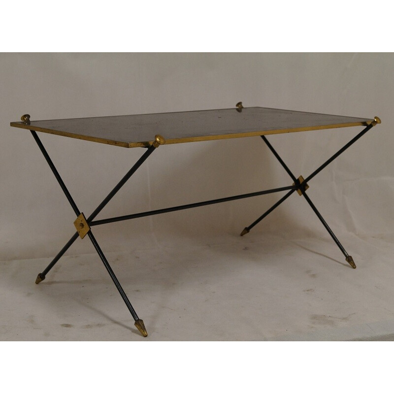 Table basse en acier, laiton et verre - années 50
