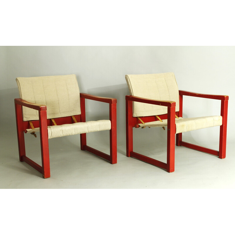 Paar vintage Diana fauteuils in beukenhout en canvas van Karin Mobring voor Ikea, jaren 1970