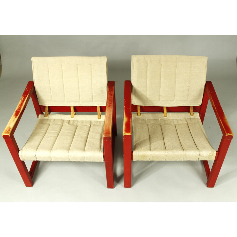 Pair of vintage Diana armchairs in beechwood and canvas by Karin Mobring for Ikea, 1970s