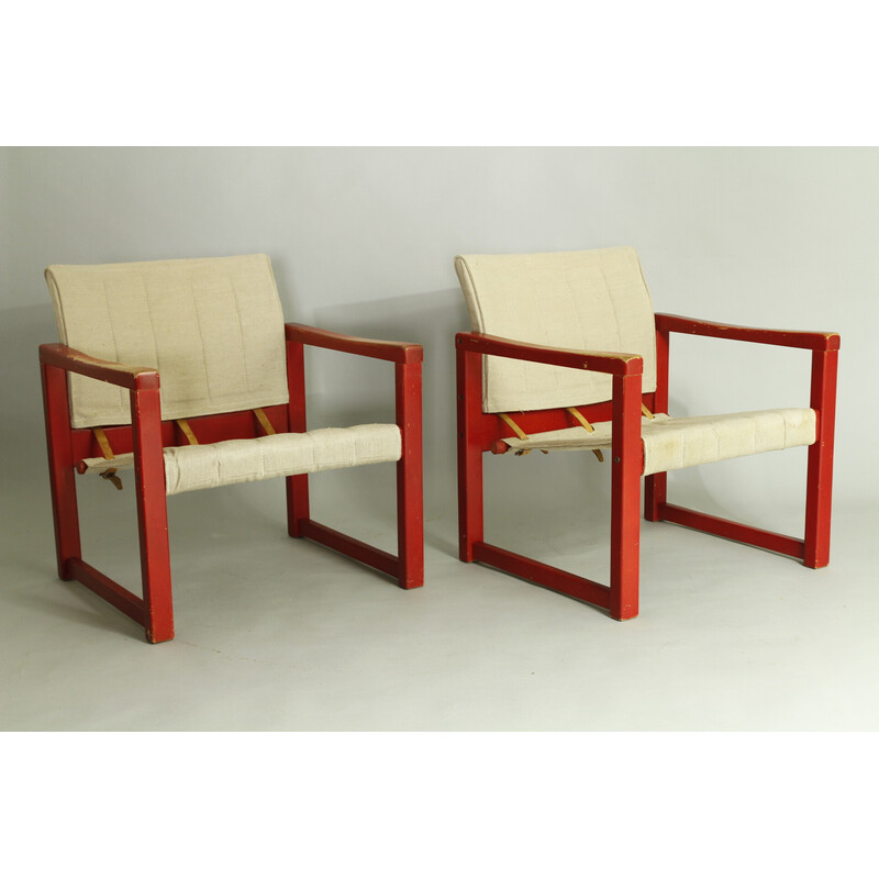 Pair of vintage Diana armchairs in beechwood and canvas by Karin Mobring for Ikea, 1970s