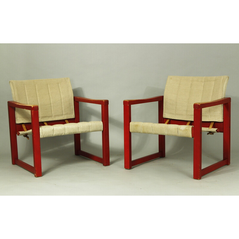 Pair of vintage Diana armchairs in beechwood and canvas by Karin Mobring for Ikea, 1970s