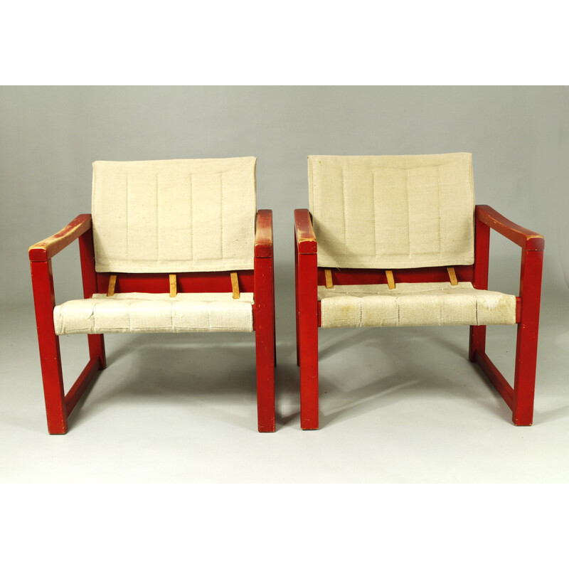 Pair of vintage Diana armchairs in beechwood and canvas by Karin Mobring for Ikea, 1970s