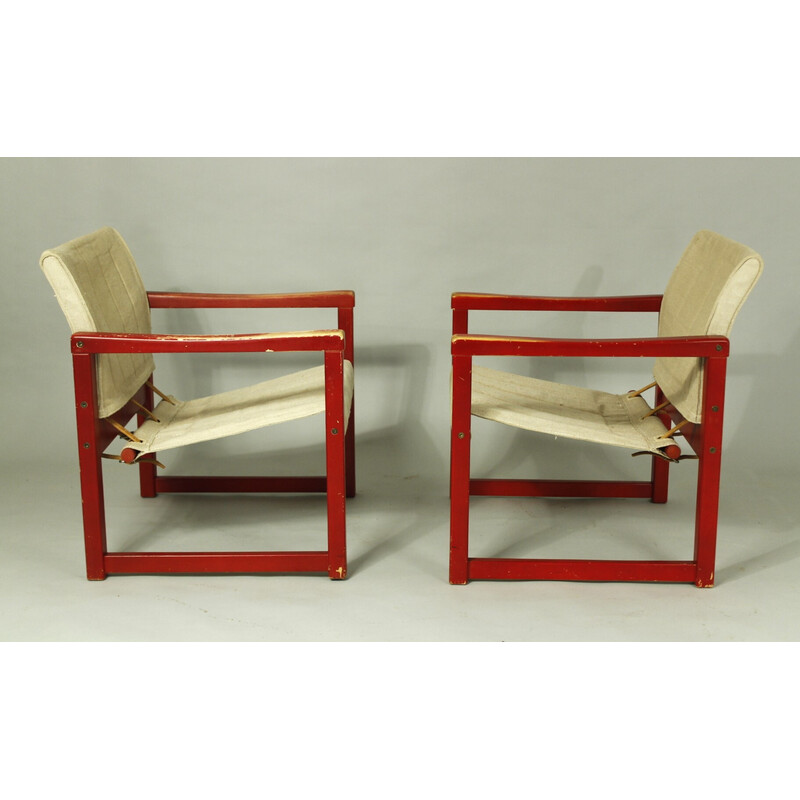 Pair of vintage Diana armchairs in beechwood and canvas by Karin Mobring for Ikea, 1970s