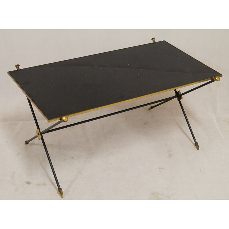 Coffee table in steel, brass and glass - 1950s