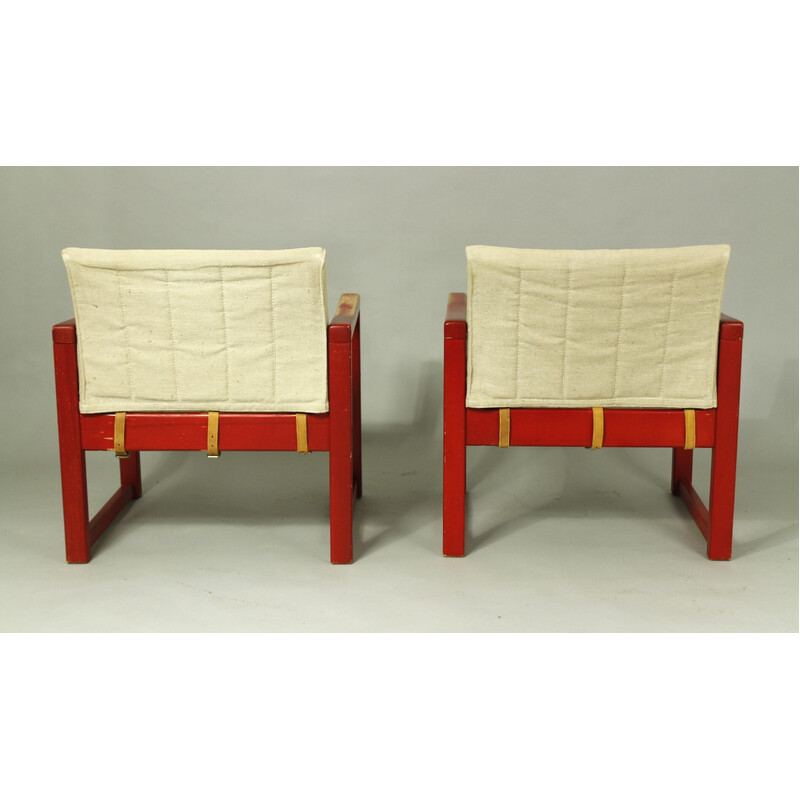 Pair of vintage Diana armchairs in beechwood and canvas by Karin Mobring for Ikea, 1970s