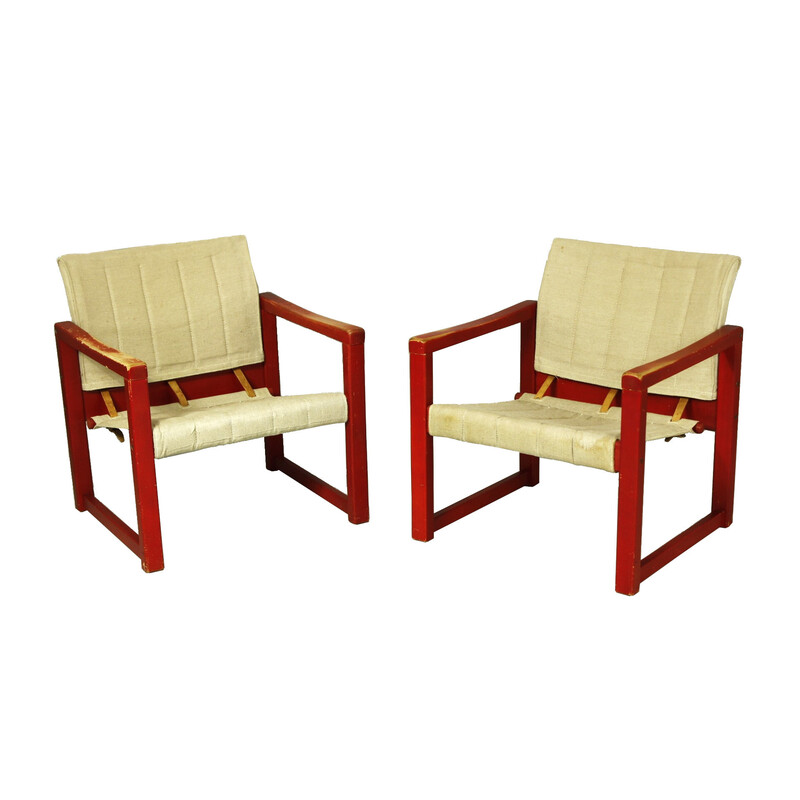 Paar vintage Diana fauteuils in beukenhout en canvas van Karin Mobring voor Ikea, jaren 1970