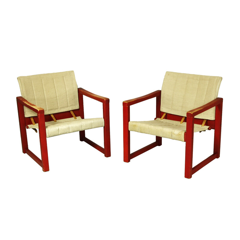 Pair of vintage Diana armchairs in beechwood and canvas by Karin Mobring for Ikea, 1970s