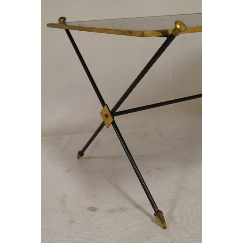 Coffee table in steel, brass and glass - 1950s