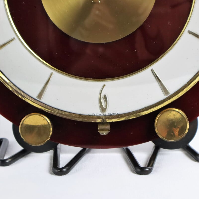 Pendule vintage Bayard en bakélite rouge, blanc et doré, 1960