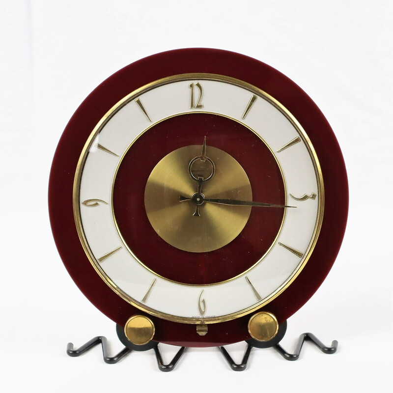 Vintage Bayard clock in red, white and gold bakelite, 1960