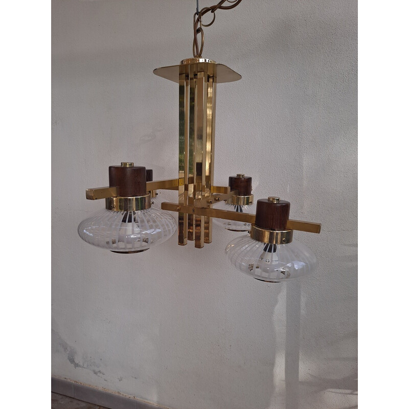 Italian vintage Murano glass and brass Sciolari chandelier, 1960-1970s