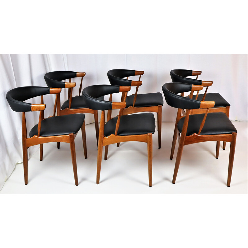 Conjunto de 6 cadeiras de teca escandinavas vintage de Johannes Andersen para a Samcom, Dinamarca 1960