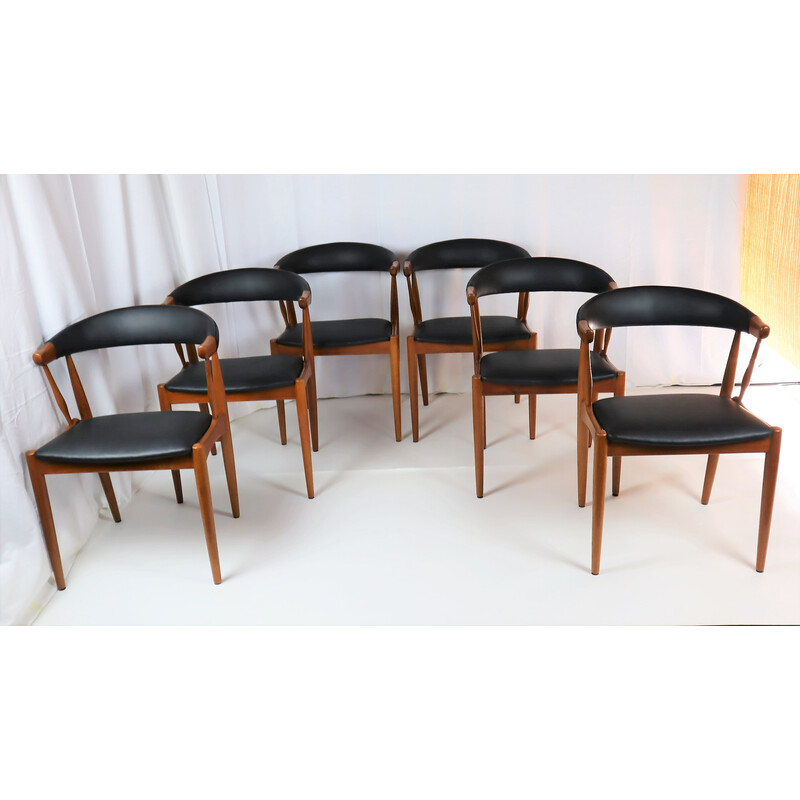 Conjunto de 6 cadeiras de teca escandinavas vintage de Johannes Andersen para a Samcom, Dinamarca 1960