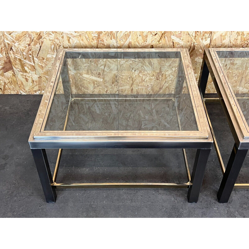 Pair of vintage chrome and brass side tables for Jean Charles, 1960s-1970s