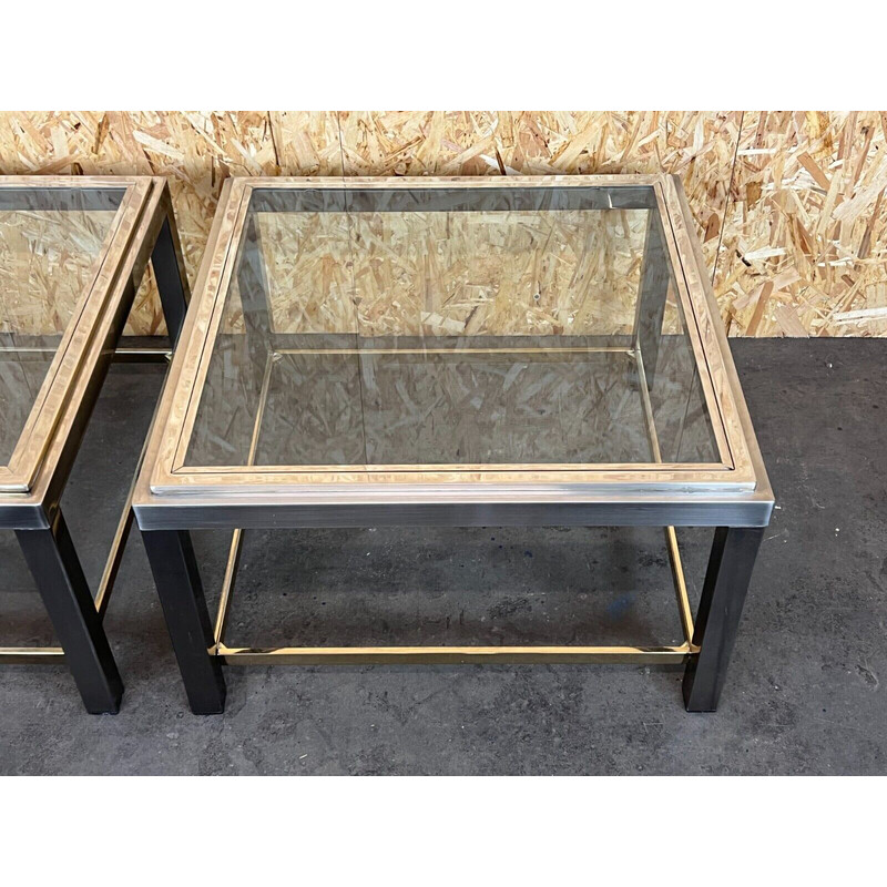 Pair of vintage chrome and brass side tables for Jean Charles, 1960s-1970s