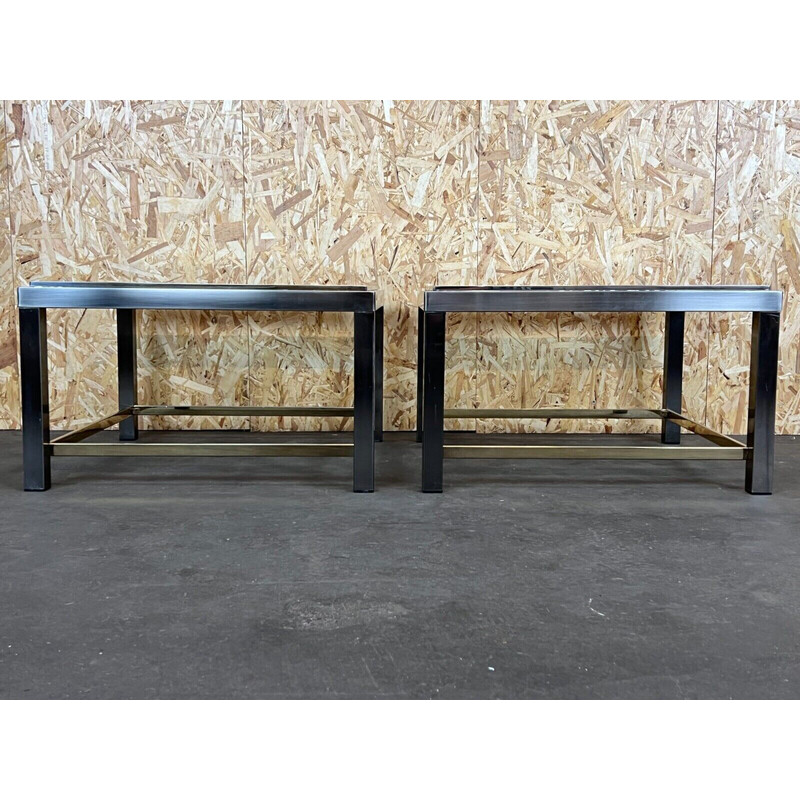 Pair of vintage chrome and brass side tables for Jean Charles, 1960s-1970s