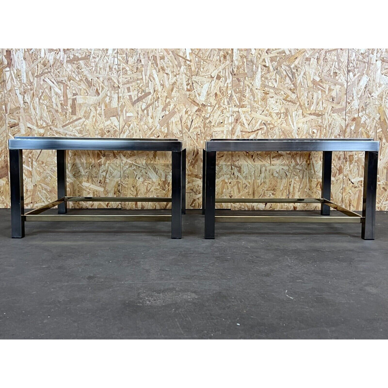 Pareja de mesas auxiliares vintage de cromo y latón para Jean Charles, años 1960-1970