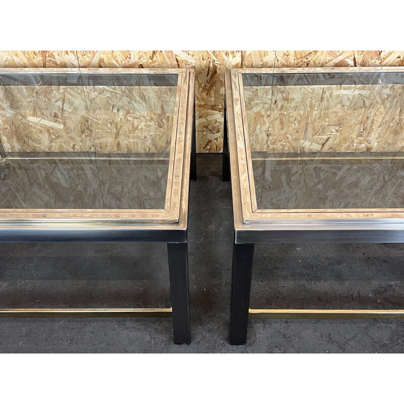 Pair of vintage chrome and brass side tables for Jean Charles, 1960s-1970s