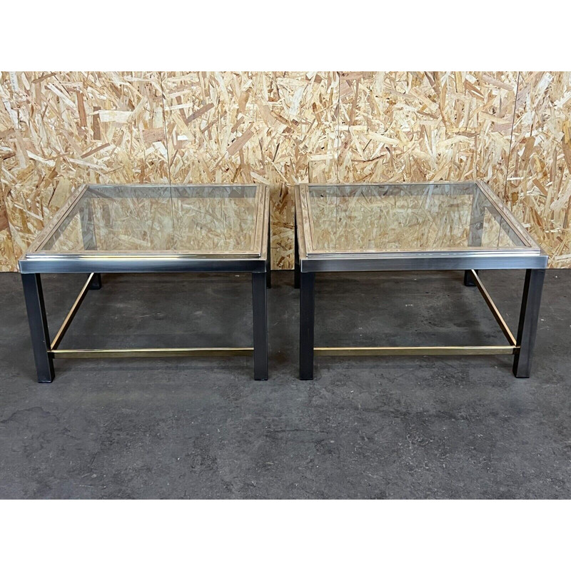 Paire de tables d'appoint vintage en chrome et laiton pour Jean Charles, 1960-1970