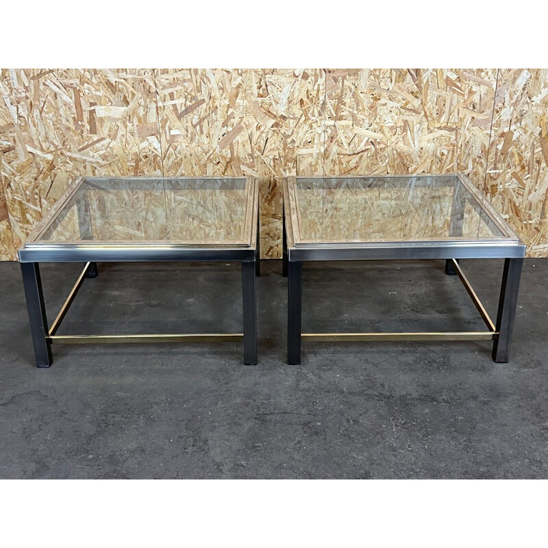 Pareja de mesas auxiliares vintage de cromo y latón para Jean Charles, años 1960-1970