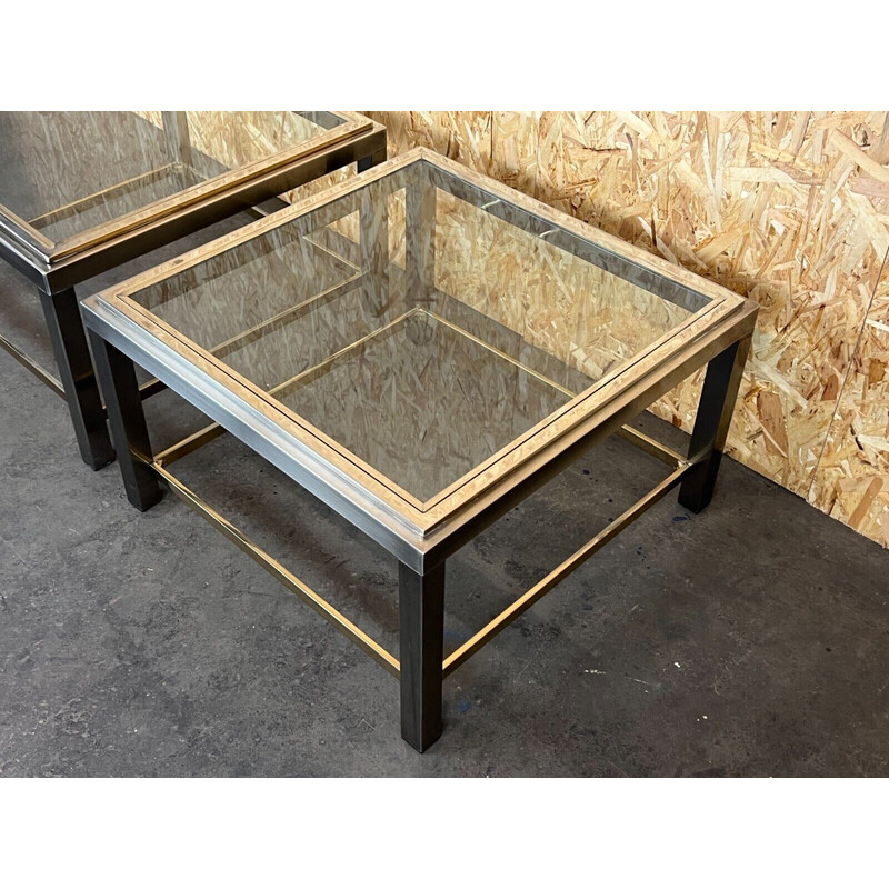 Pair of vintage chrome and brass side tables for Jean Charles, 1960s-1970s