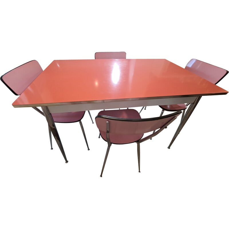 Set da pranzo vintage in formica rosa e cromo, Italia anni '50