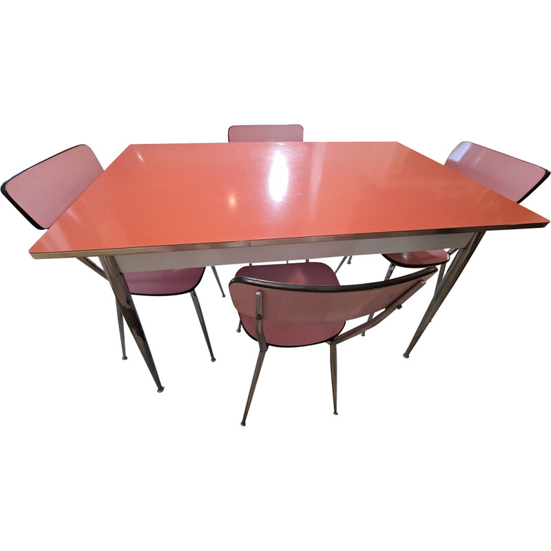 Vintage pink and chrome formica dining set, Italy 1950s