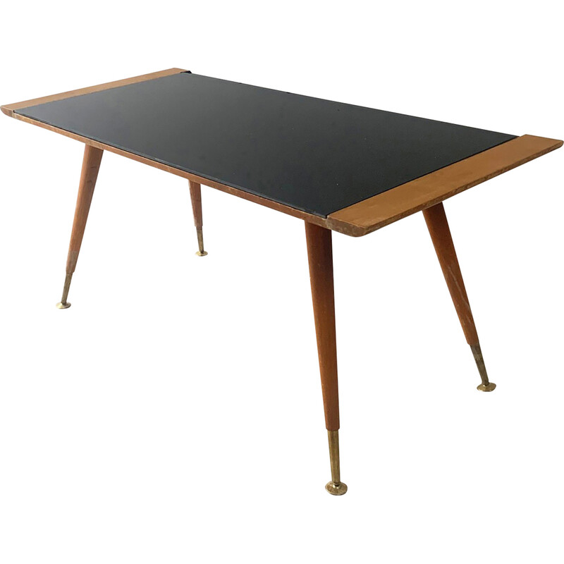 Vintage beechwood and brass side table for Jese Mobel, Denmark 1960s