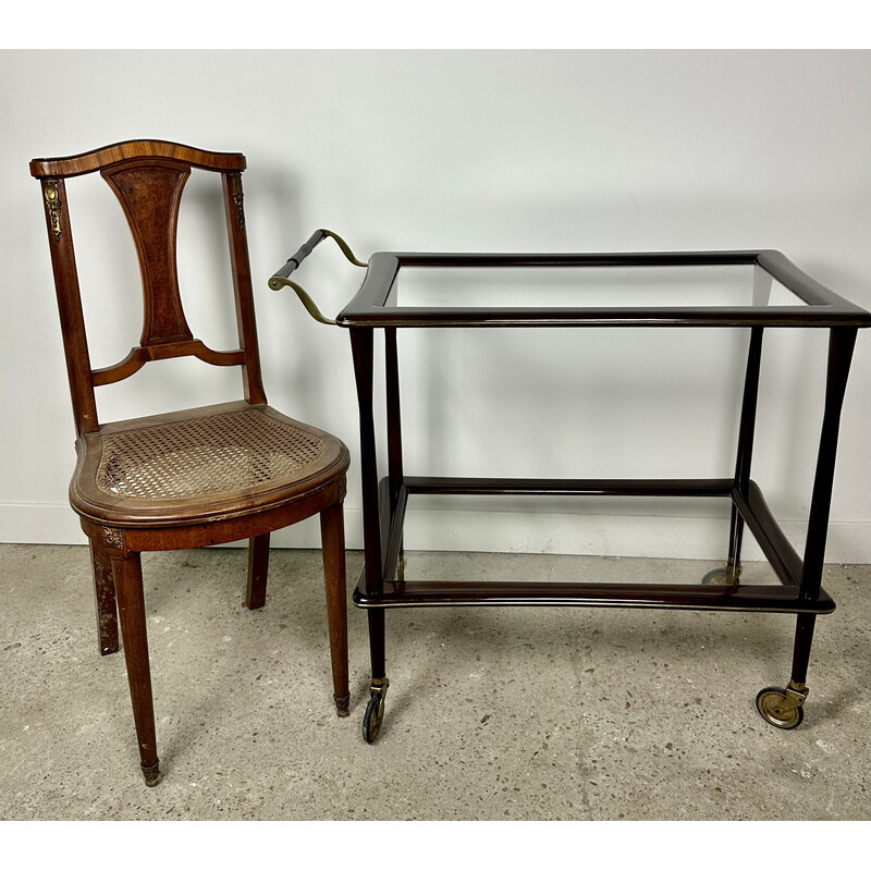 Vintage serving table in rosewood and brass by Cesare Lacca, Italy 1950s