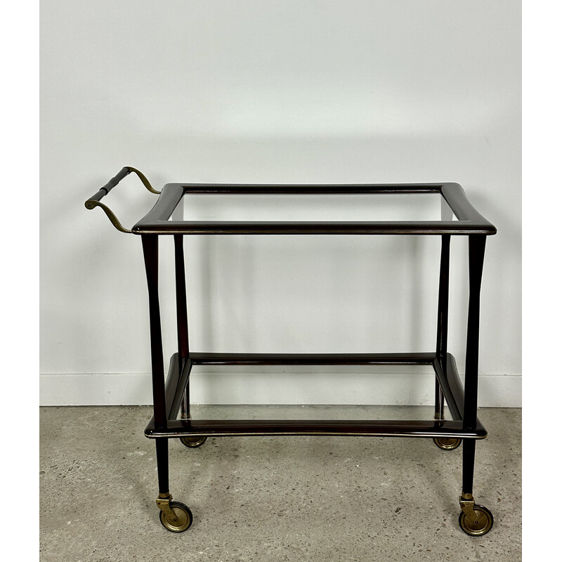 Vintage serving table in rosewood and brass by Cesare Lacca, Italy 1950s