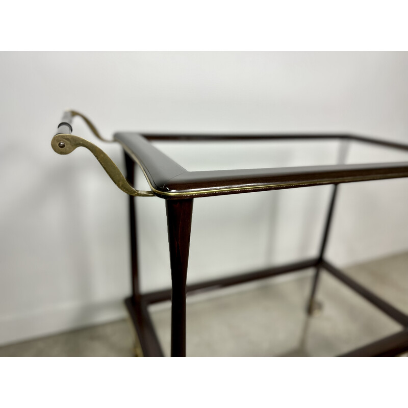 Vintage serving table in rosewood and brass by Cesare Lacca, Italy 1950s