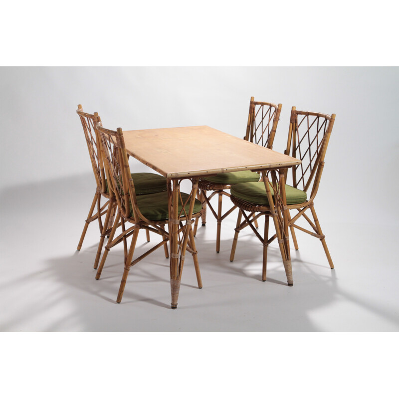 Table et 4 chaises de jardin Audoux et Minet - 1950